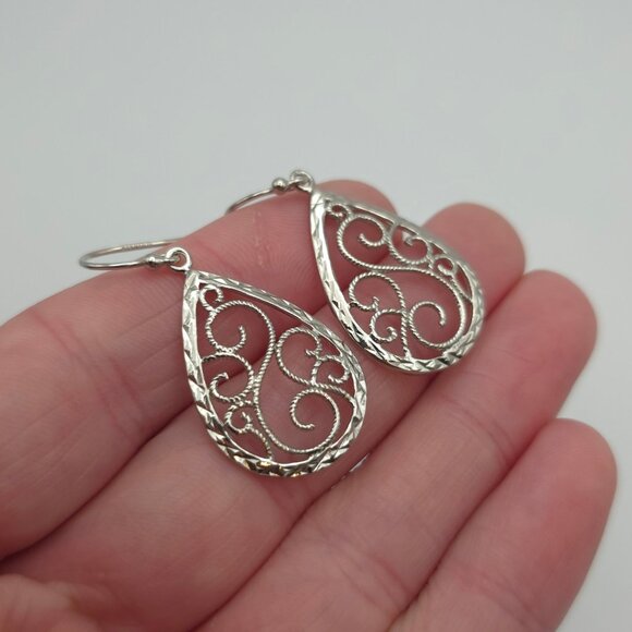 Sterling Silver Fancy Filigree Cute Dangle Earrings A424 - Picture 2 of 6